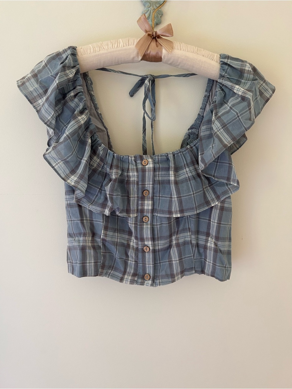 Dress Forum LA (Apricot Lane) Plaid Ruffle Crop Top 
Size: Medium 
NWT